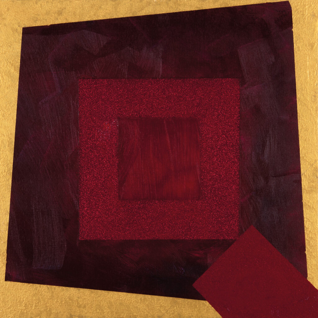 Quadrato rosso in forma dorata